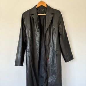 Elegant Black Leather Trench Coat